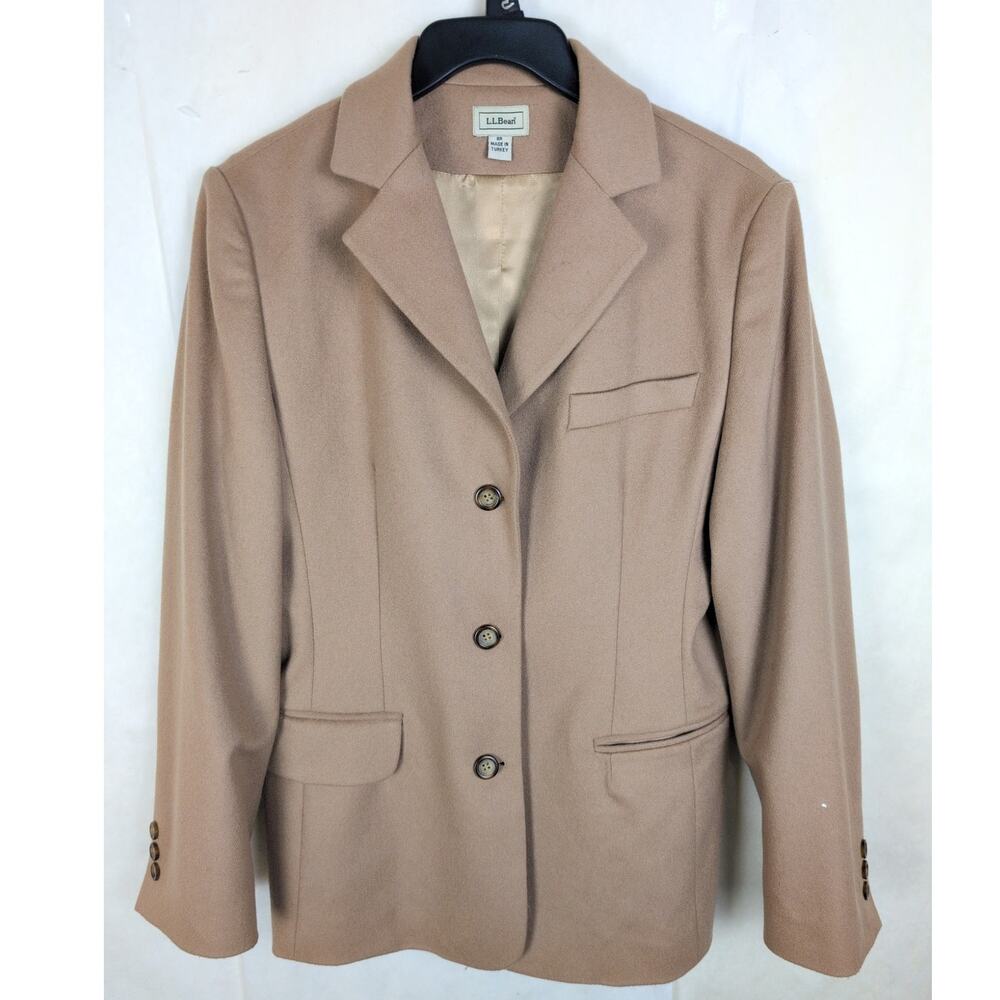 L.L. Bean tan wool cashmere blazer jacket Size 8R Luxe Career Preppy Classic